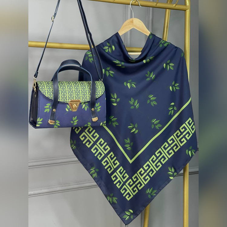 ست کیف و روسری برگ جیوانچی سورمهای سبز (B3)