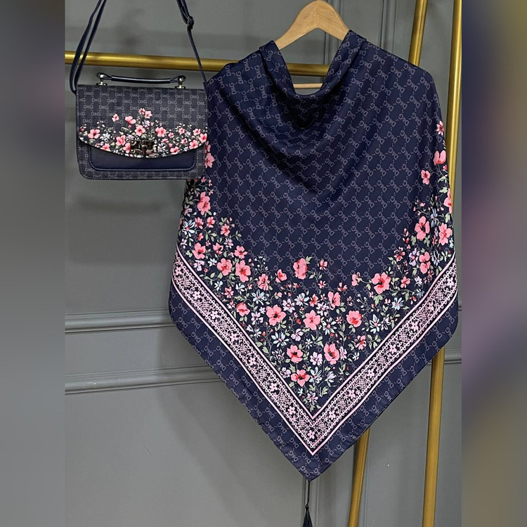 ست کیف و روسری گل دی اند جی سورمه ای (B2)