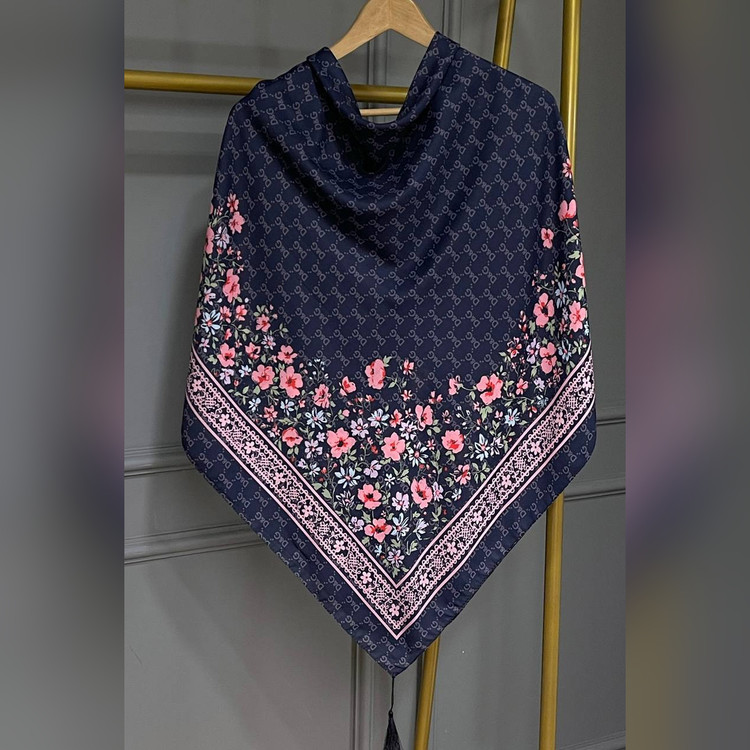 ست کیف و روسری گل دی اند جی سورمه ای (B2)