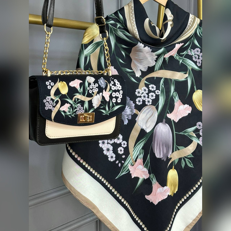 ست کیف و روسری فلاور دیور مشکی (B2)