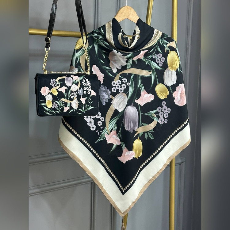 ست کیف و روسری فلاور دیور مشکی (B2)