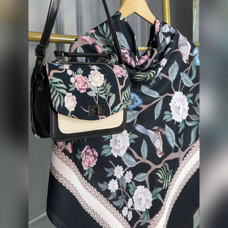 ست کیف و روسری گلاره مشکی (B2)