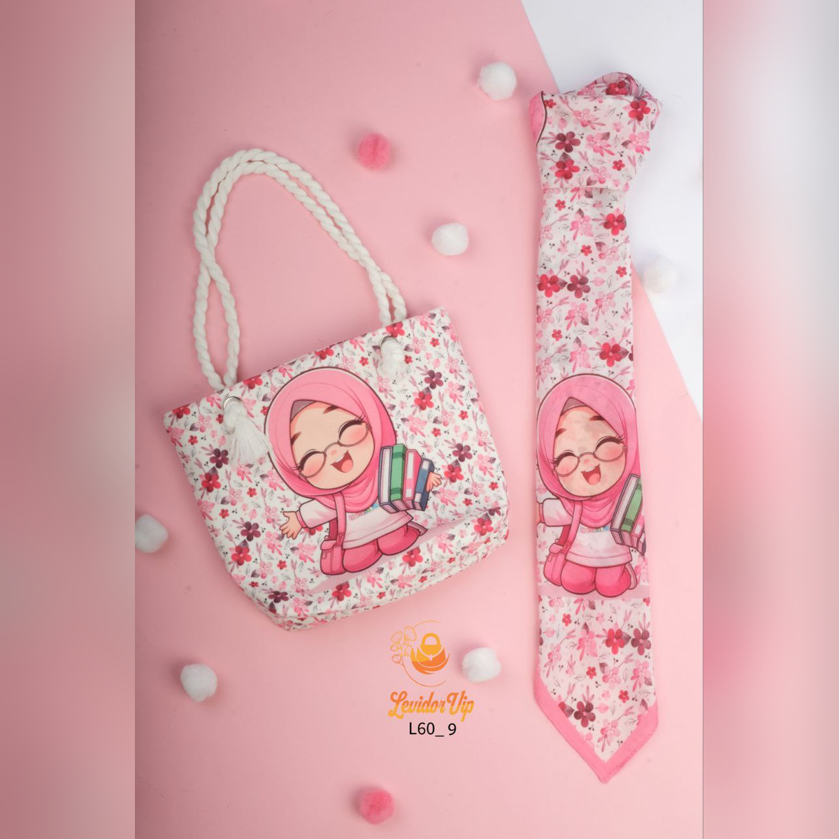 ست کیف و روسری بچگانه طرح دختر باهوش