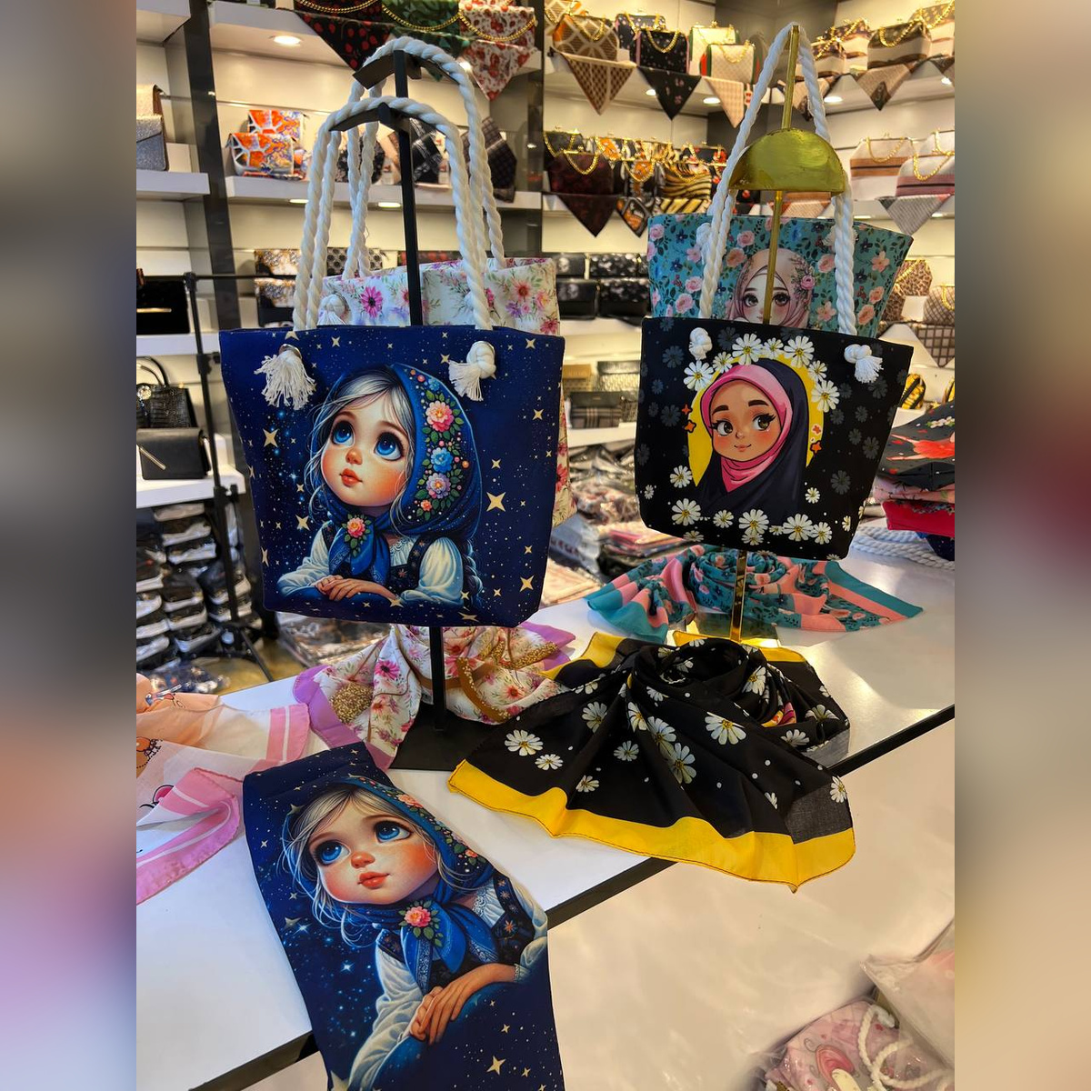 ست کیف و روسری بچگانه طرح  آسمون پر ستاره