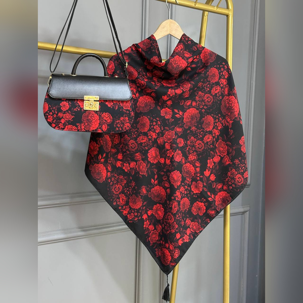 ست کیف و روسری گل قرمز سنتی (A3)