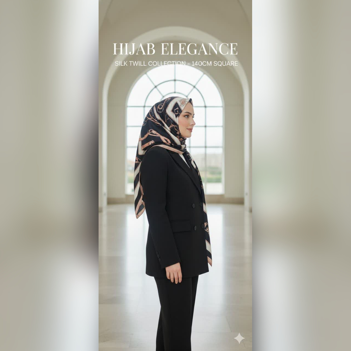 روسری ابریشم توییل طرح کمربند قواره ۱۴۰