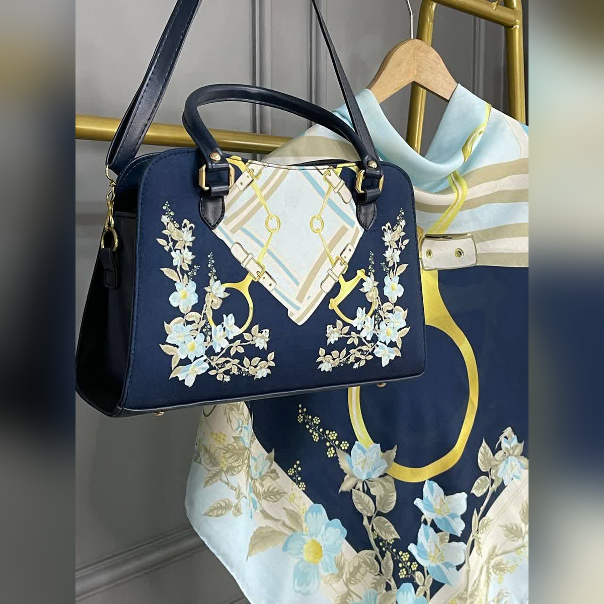ست کیف و روسری ترلان آبی سیااسکارف (S1)