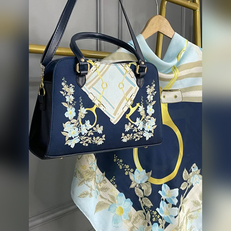 ست کیف و روسری ترلان آبی سیااسکارف (S1)