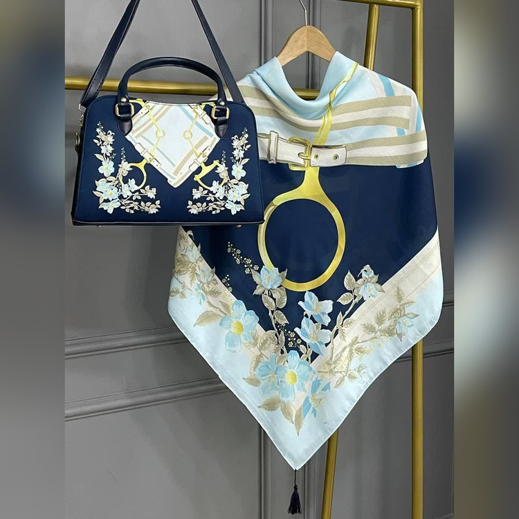 ست کیف و روسری ترلان آبی سیااسکارف (S1)
