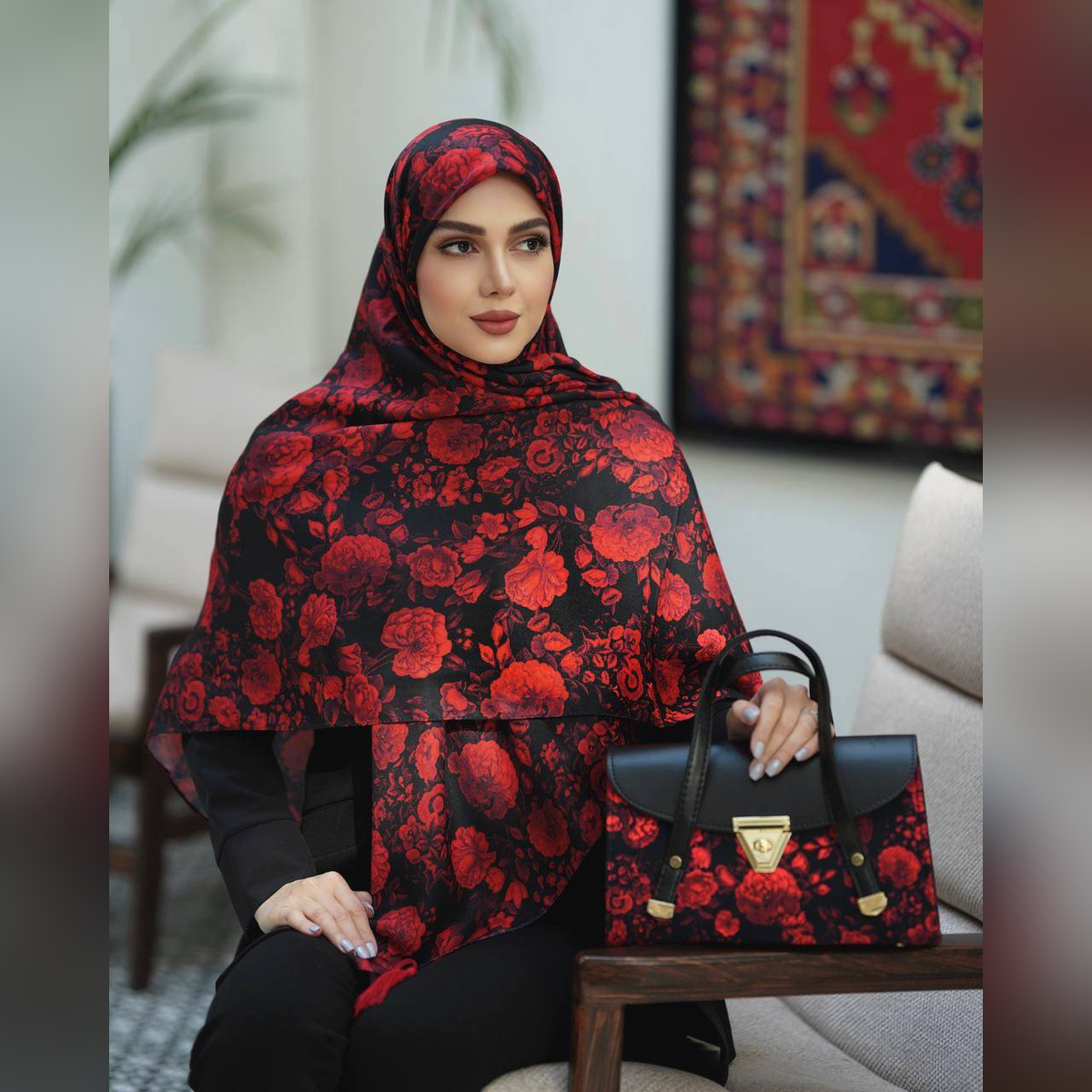 ست کیف و روسری گل قرمز سنتی (B3)