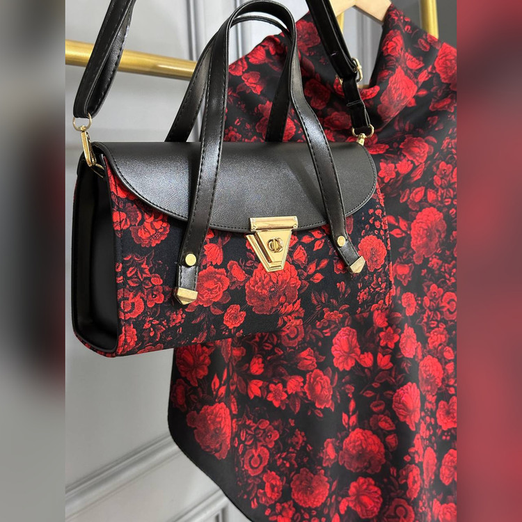 ست کیف و روسری گل قرمز سنتی (B3)