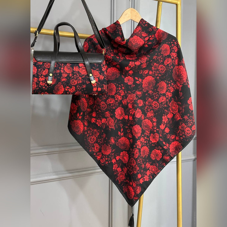 ست کیف و روسری گل قرمز سنتی (B3)