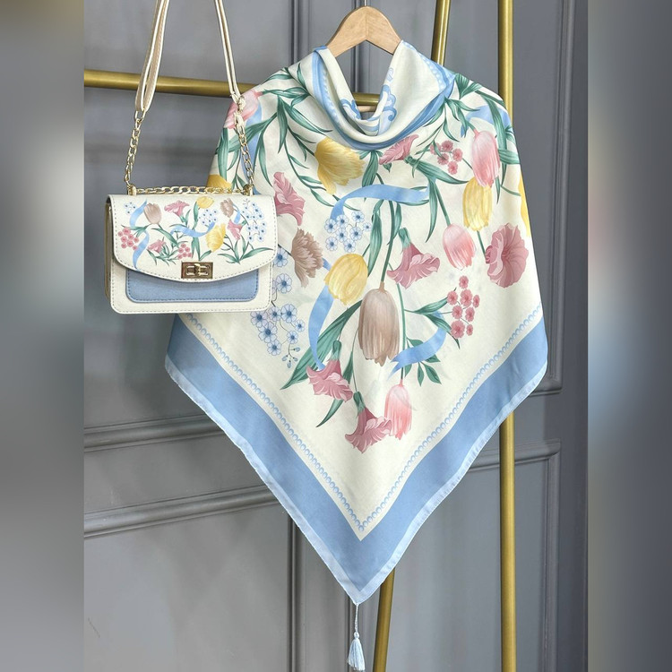 ست کیف و روسری فلاور دیور آبی (B2)