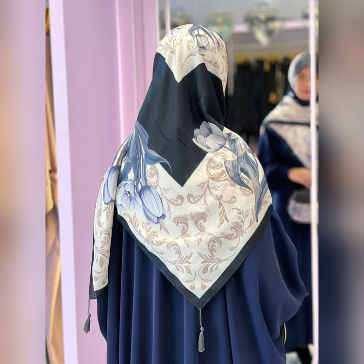 ست کیف و روسری گل لاله رنگ مشکی طوسی (A3)