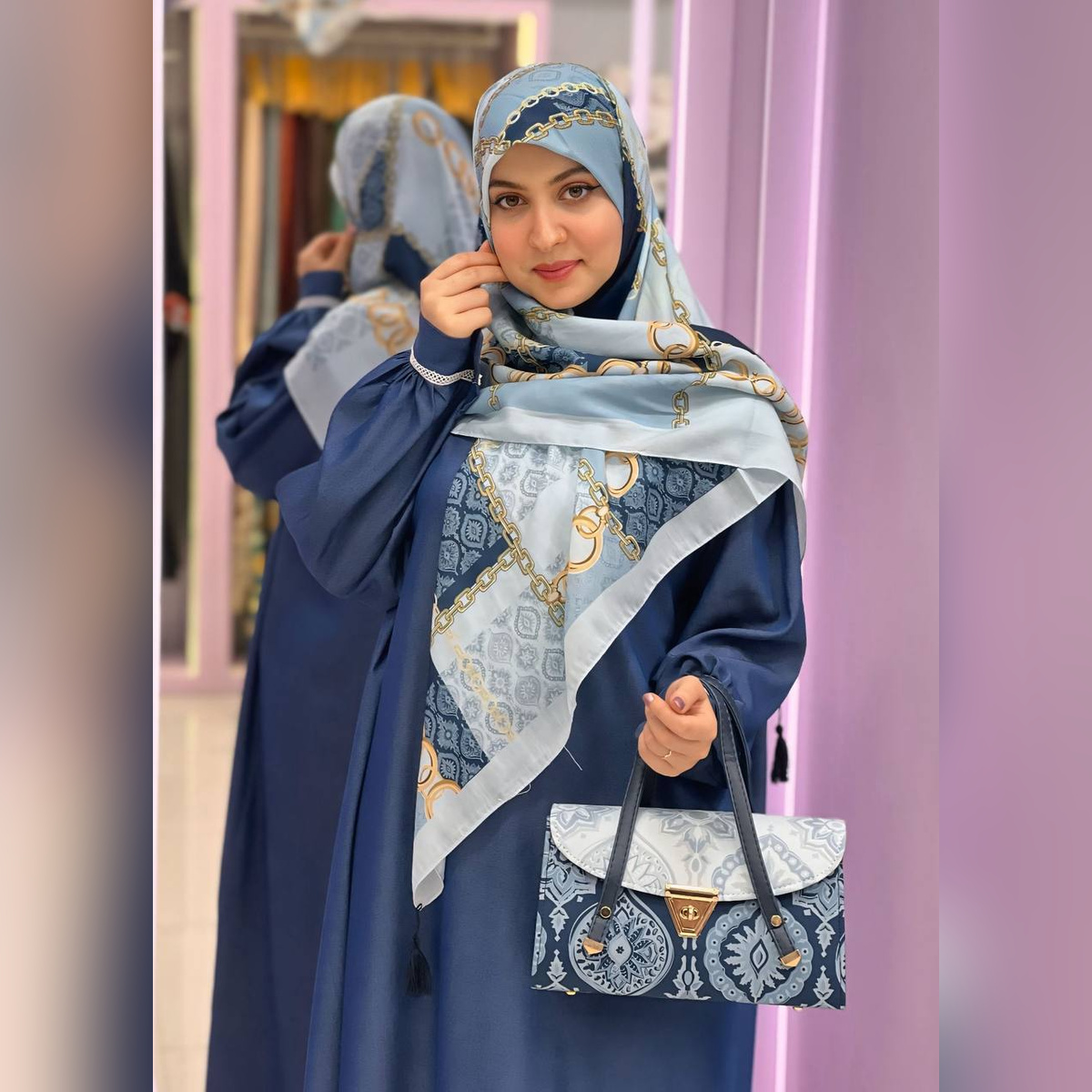 ست کیف و روسری درین آبی (B3)