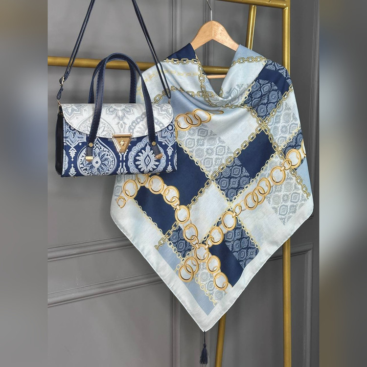 ست کیف و روسری درین آبی (B3)