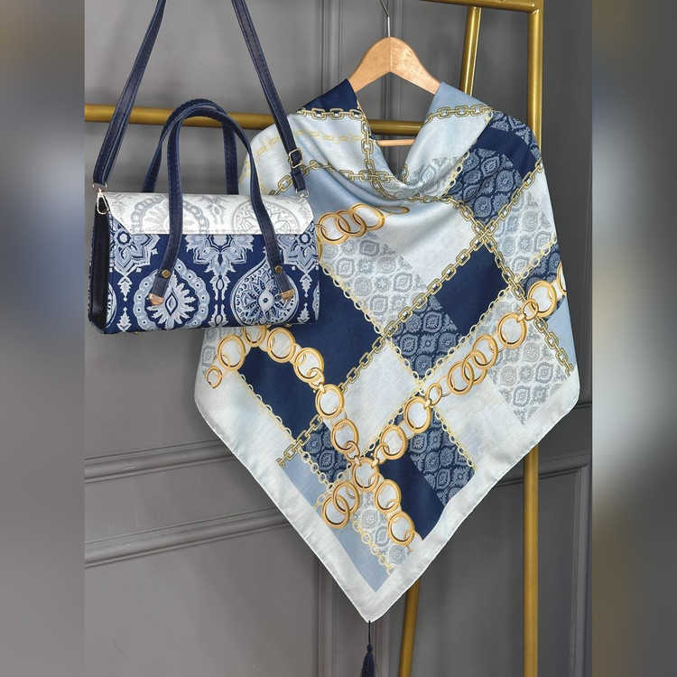 ست کیف و روسری درین آبی (B3)