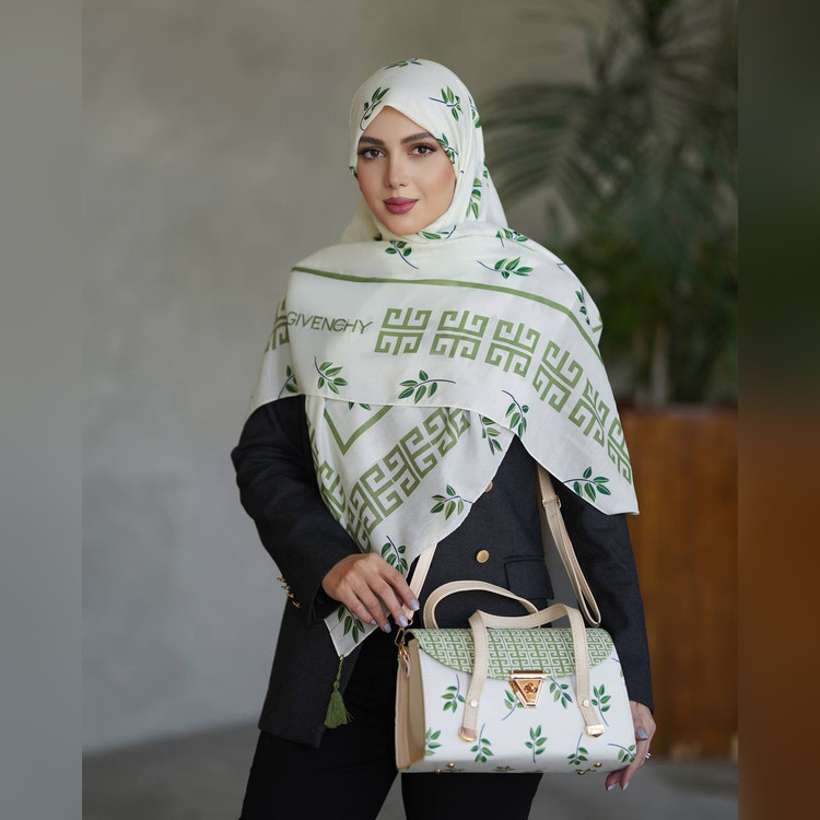 ست کیف و روسری برگ جیوانچی سفید زیتونی (B3)