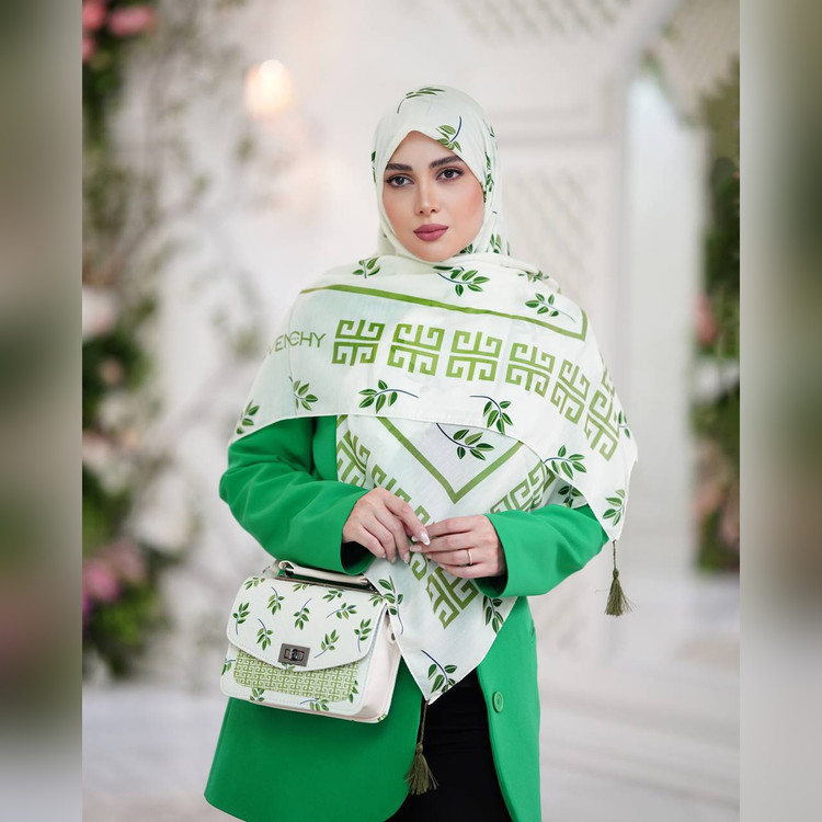 ست کیف و روسری برگ جیوانچی سفید زیتونی (B2)