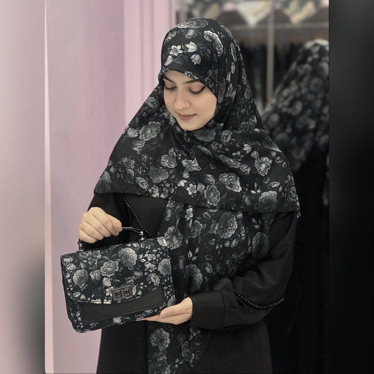 ست کیف و روسری گل طوسی سنتی (B2)