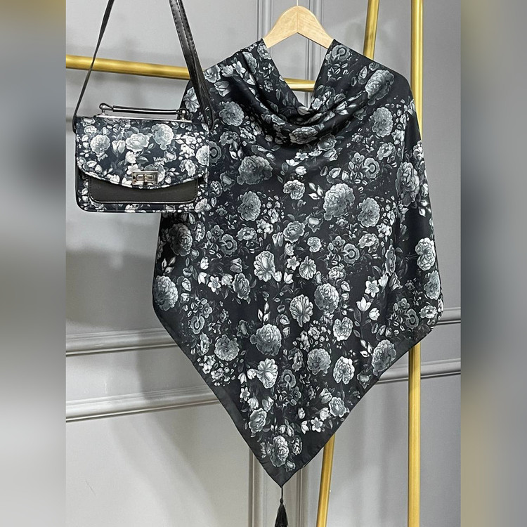 ست کیف و روسری گل طوسی سنتی (B2)
