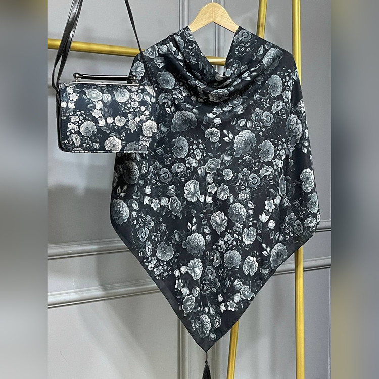 ست کیف و روسری گل طوسی سنتی (B2)