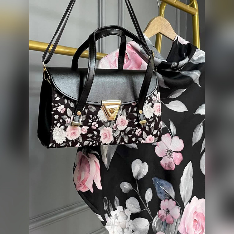 ست کیف و روسری رزا مشکی (B3)
