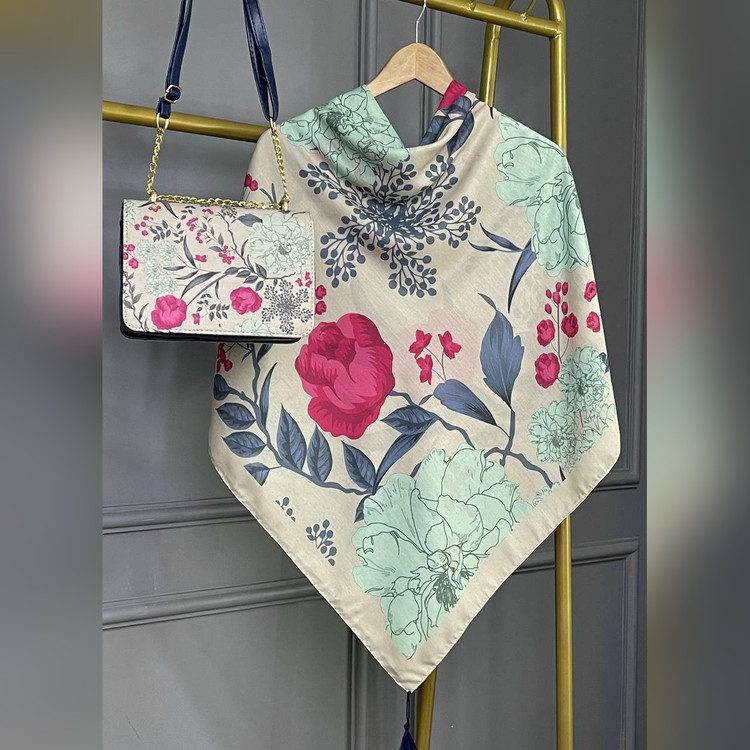 ست کیف و روسری آلاله نسکافه ای (B2)