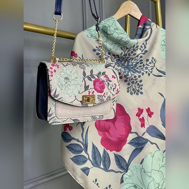ست کیف و روسری آلاله نسکافه ای (B2)