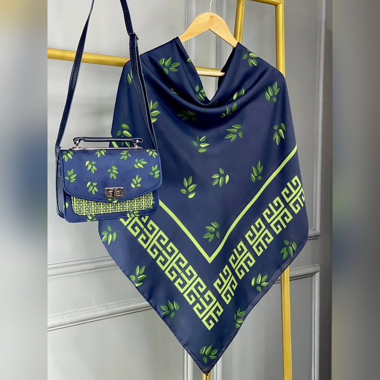 ست کیف و روسری برگ جیوانچی سورمهای سبز (B2)