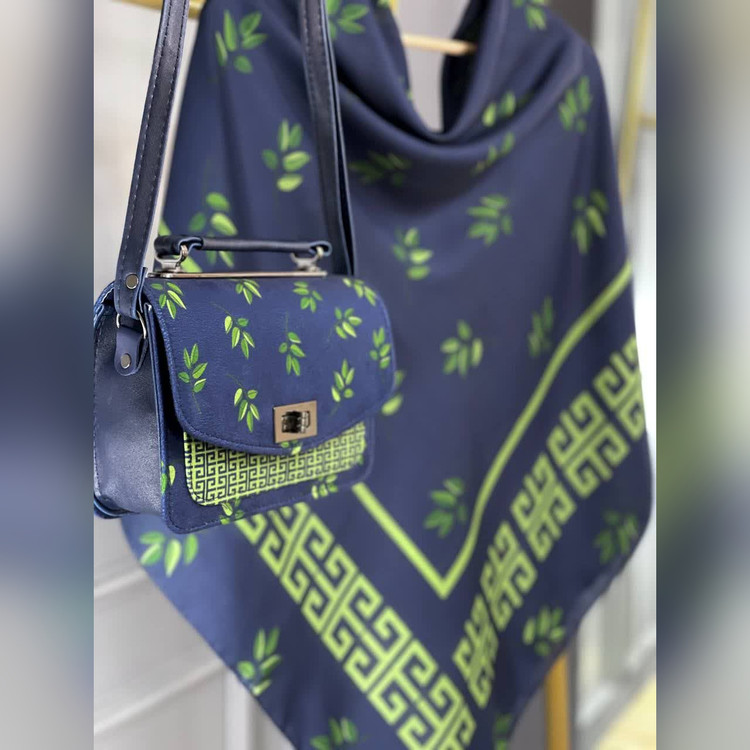ست کیف و روسری برگ جیوانچی سورمهای سبز (B2)