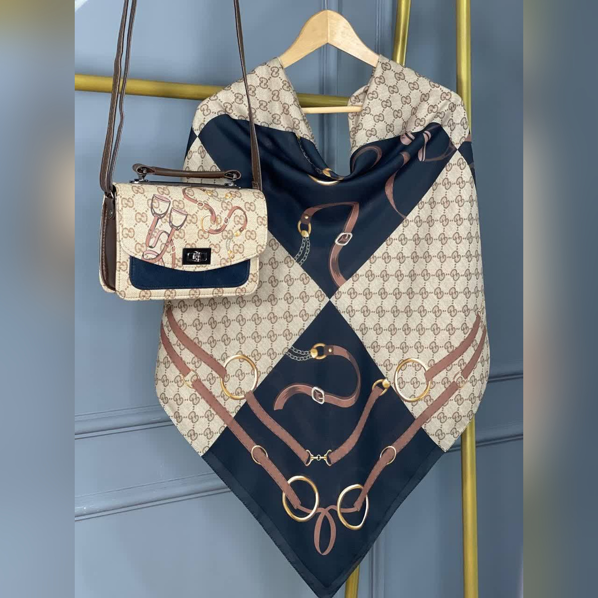 ست کیف و روسری گوچی زین مشکی (B2)