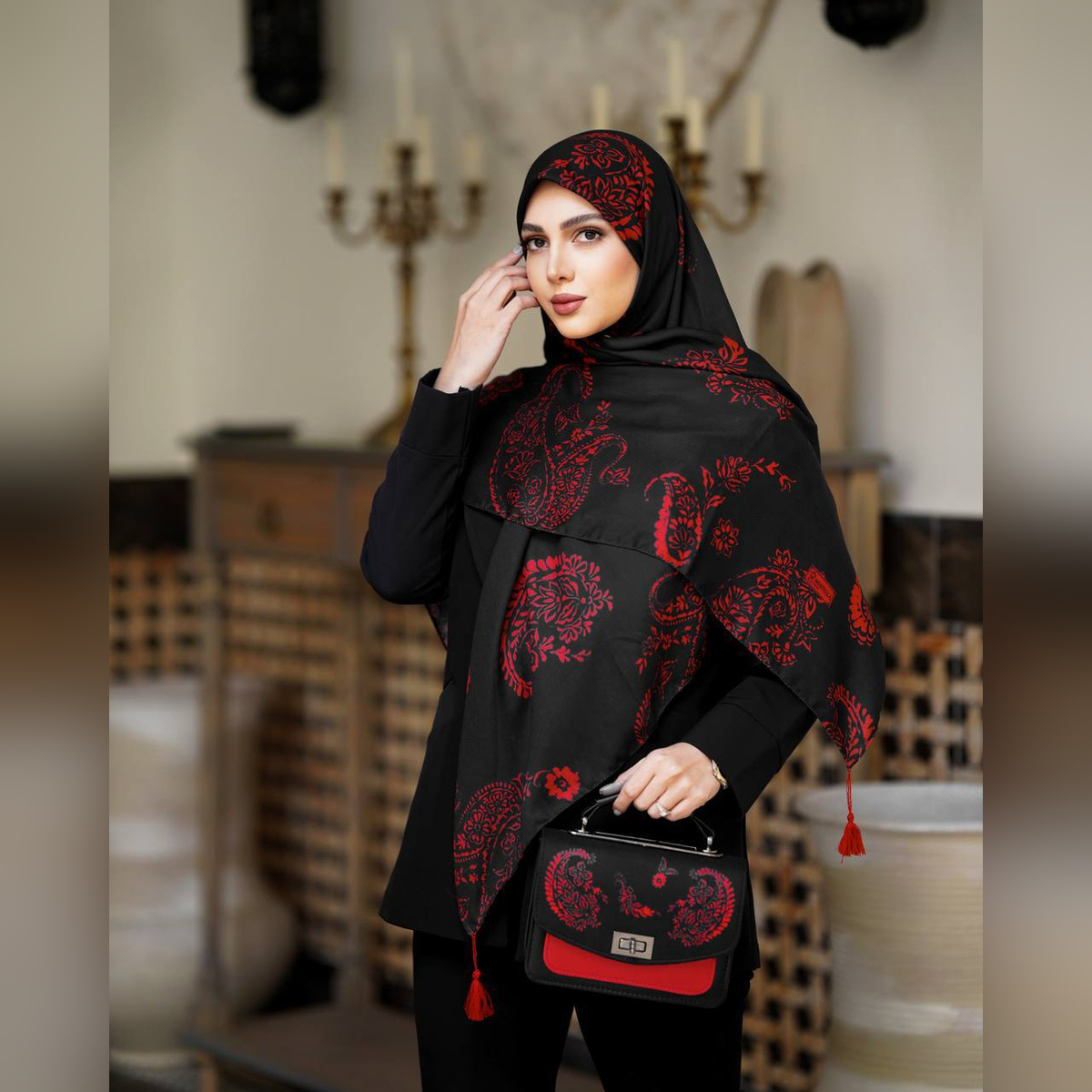 ست کیف و روسری بته جقه قرمز (B2)