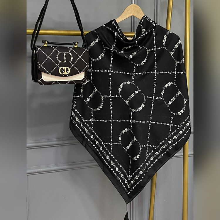 ست کیف و روسری دیور الی مشکی کرم (B2)