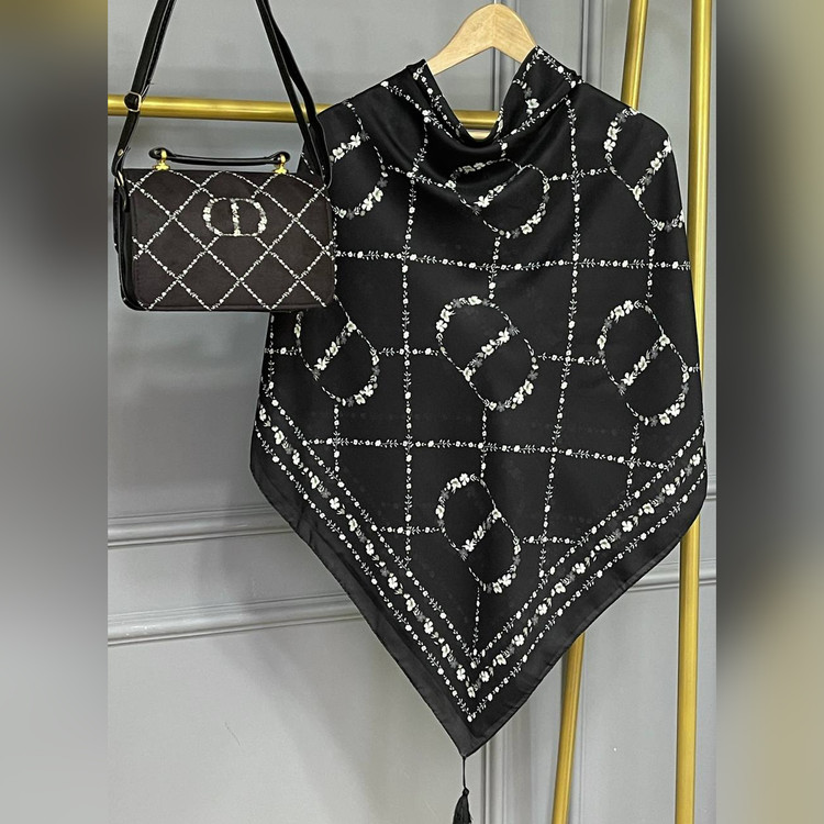 ست کیف و روسری دیور الی مشکی کرم (B2)