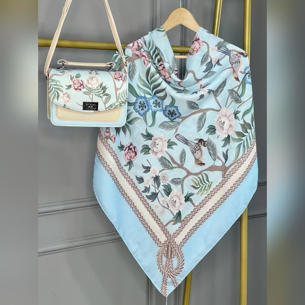 ست کیف و روسری گلاره آبی (B2)