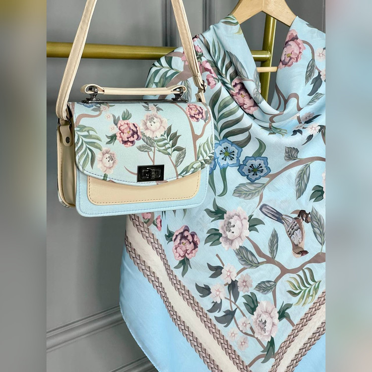 ست کیف و روسری گلاره آبی (B2)