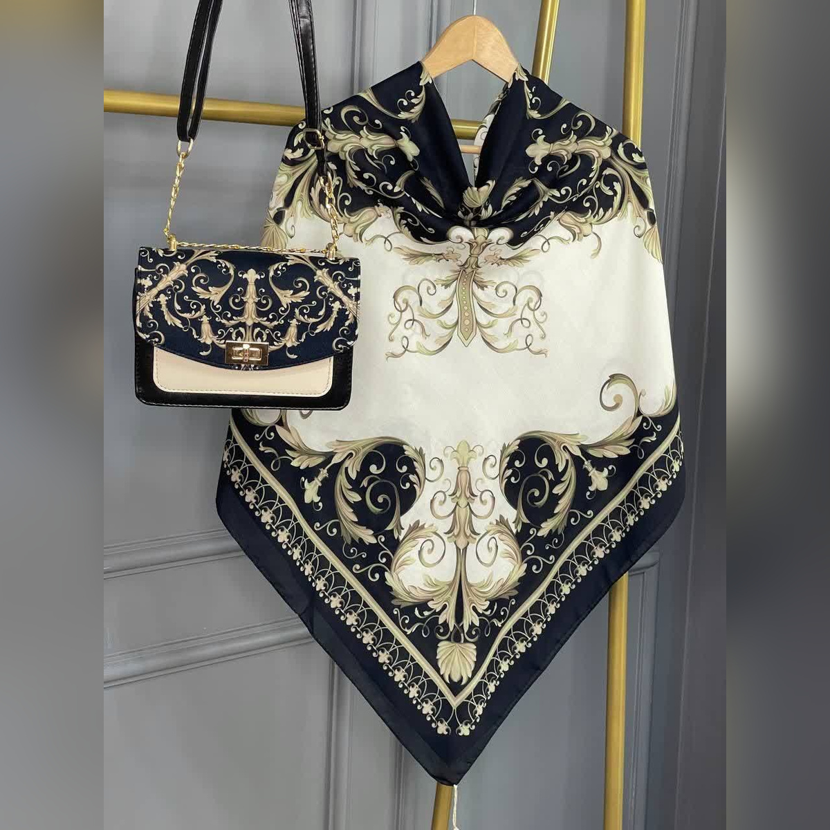 ست کیف و روسری کاترینا مشکی (B2)