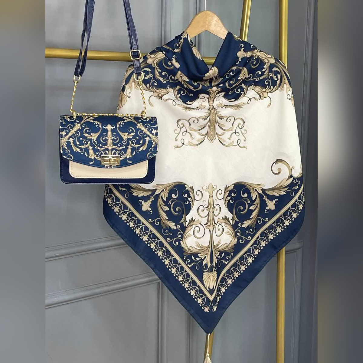 ست کیف و روسری کاترینا سورمه‌ای (B2)