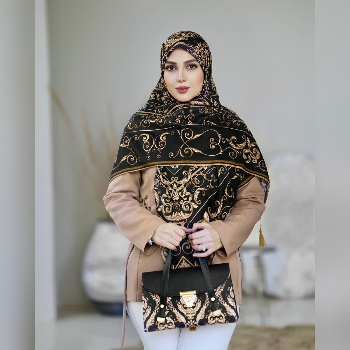 ست کیف و روسری الیزابت مشکی (B3)