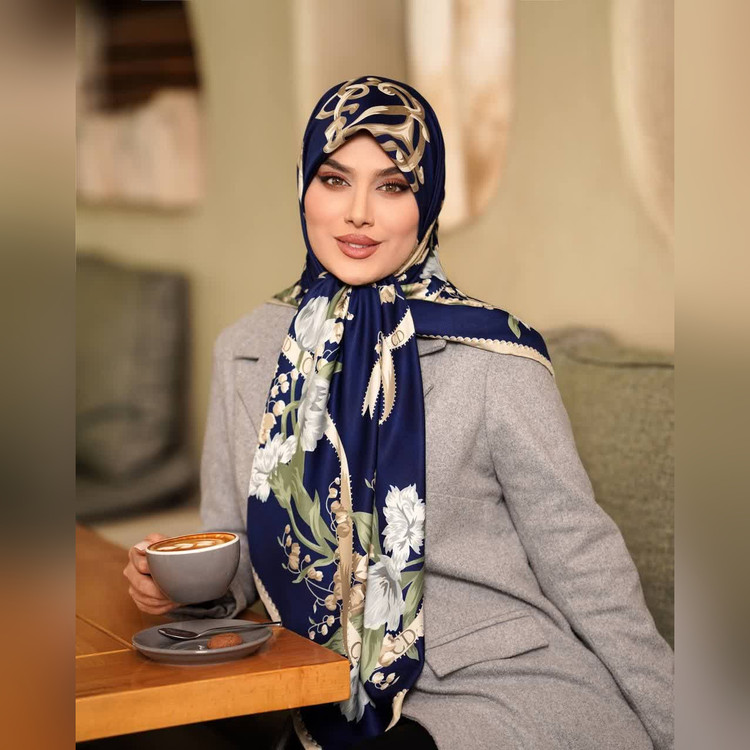 روسری مجلسی ابریشم کجراه توییل طرح لاله در ۸ رنگ قواره 140