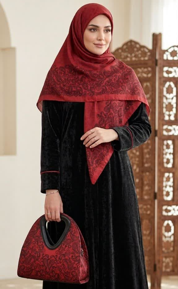 روسری و کیف ست طرح یاقوتی مثلثی قواره ۱۲۰ (ابریشم توییل)