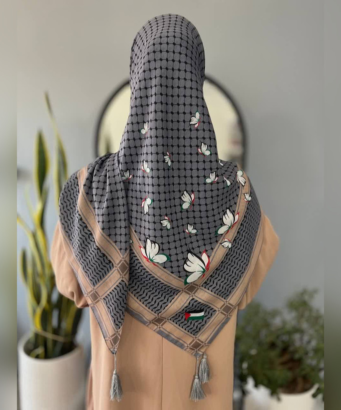 روسری نخی طرح چفیه و گل قواره ۱۴۰