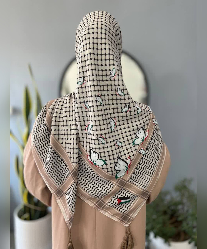 روسری نخی طرح چفیه و گل قواره ۱۴۰