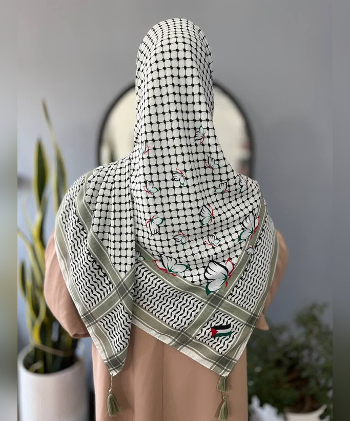 روسری نخی طرح چفیه و گل قواره ۱۴۰