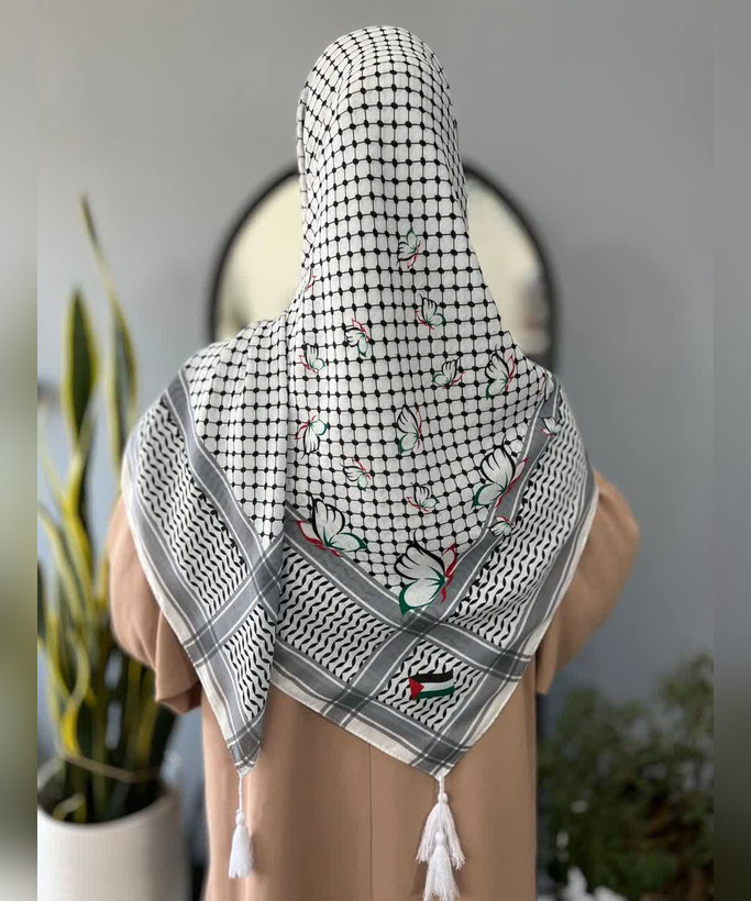 روسری نخی طرح چفیه و گل قواره ۱۴۰