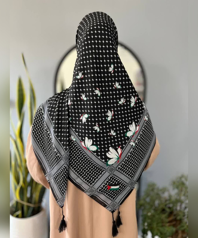 روسری نخی طرح چفیه و گل قواره ۱۴۰