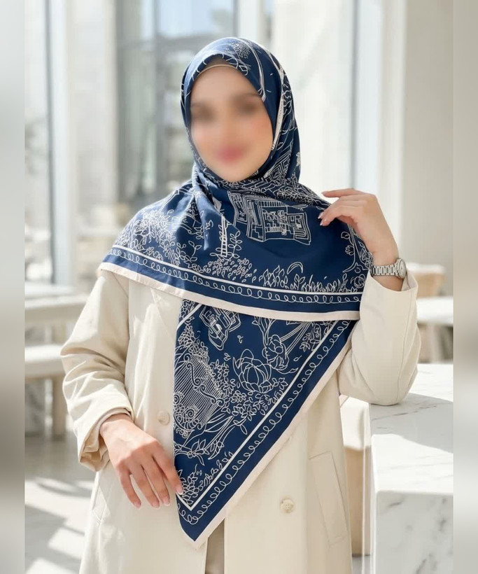 روسری ابریشم ساتن طرح کلاسیک قواره ۱۳۵