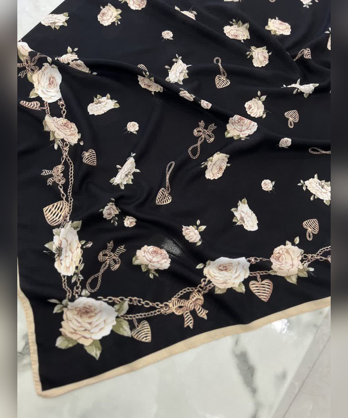 روسری حریر ابریشم گلدار قواره ۱۲۰