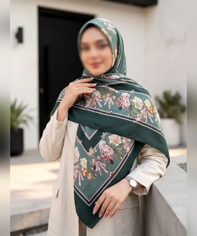 روسری کرپنخ گلدار حاشیههندسی قواره ۱۴۰